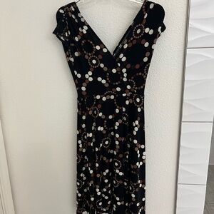 Maggy London Black and Brown Circle Pattern Maxi Dress